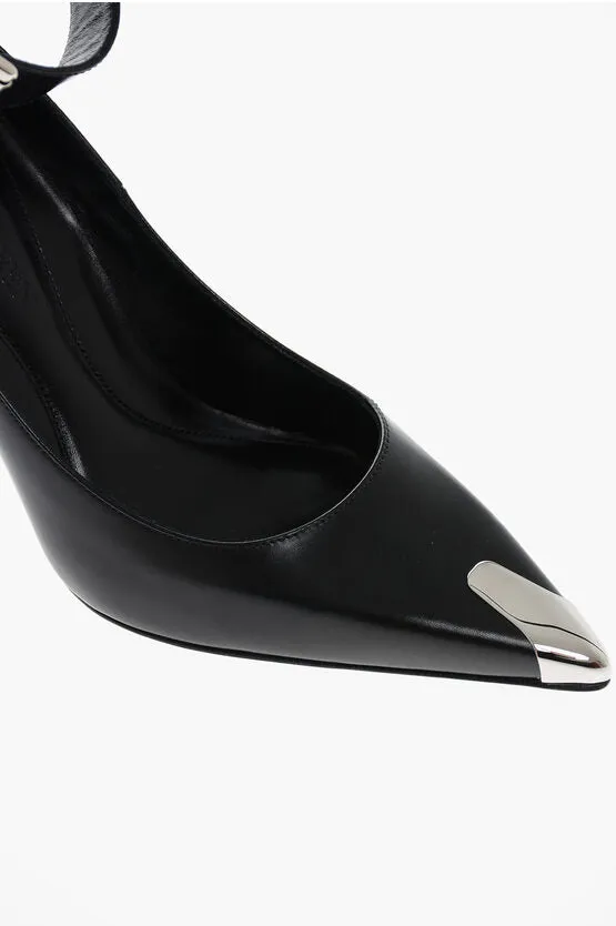 Alexander McQueen Ankle Strap Leather Pumps with Shiny Stiletto Heel