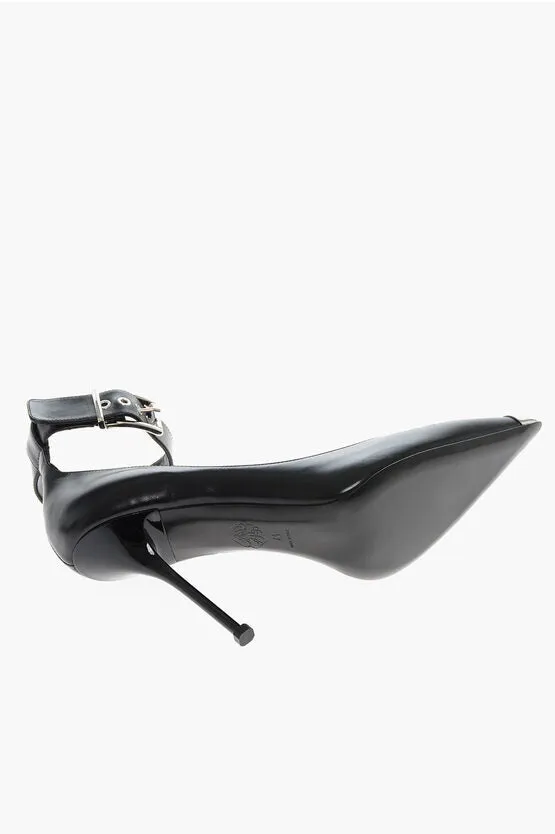 Alexander McQueen Ankle Strap Leather Pumps with Shiny Stiletto Heel