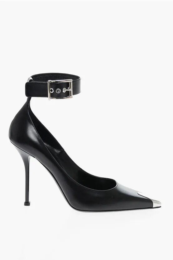 Alexander McQueen Ankle Strap Leather Pumps with Shiny Stiletto Heel