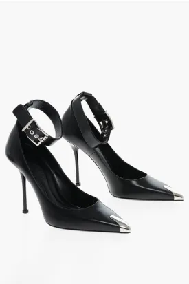 Alexander McQueen Ankle Strap Leather Pumps with Shiny Stiletto Heel