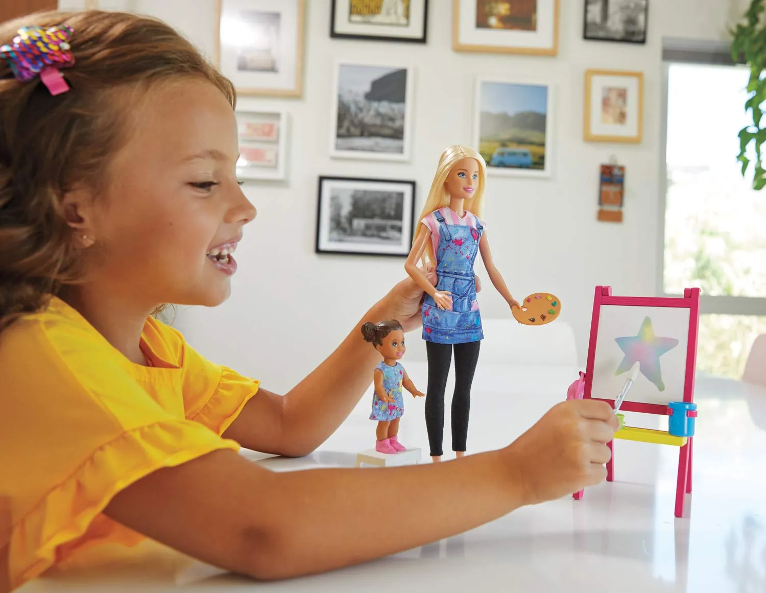 Barbie Art Teacher Playset With Blonde Doll, Toddler Doll, Toy Art Pieces