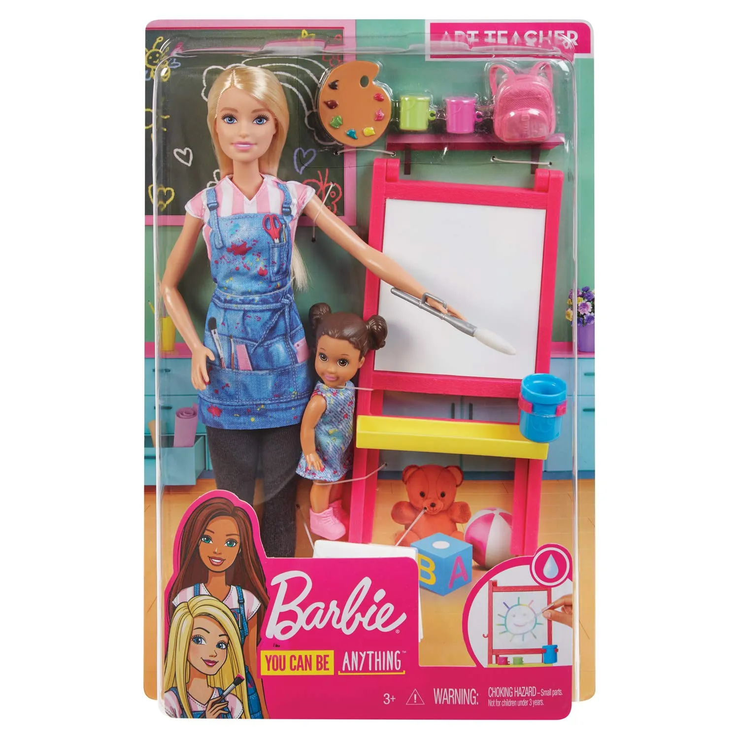 Barbie Art Teacher Playset With Blonde Doll, Toddler Doll, Toy Art Pieces