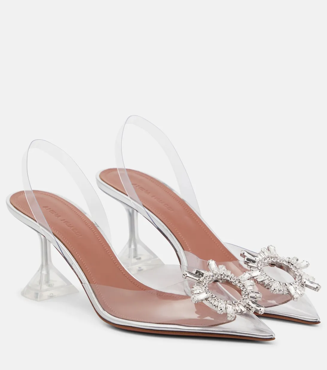 Begum shoes with decorated heel and pvc heel Amina Muaddi, white