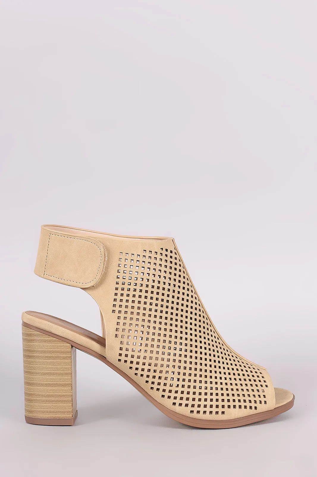 City Classified Perforated Peep Toe Chunky Heel