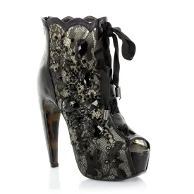 Concelaed 5.5 Heel w/Lace and Stone Peep Toe Ankle Boot