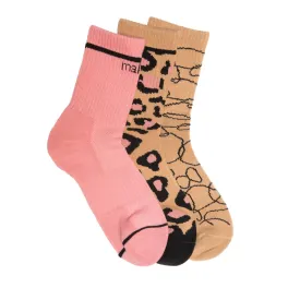 CREW SOCK TRIO - ABSTRACT CIRCLES   LEOPARD   PINK