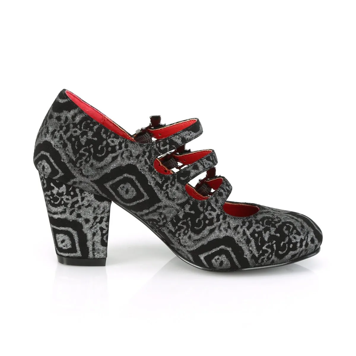 Demonia VIVIKA-38 | Black & Silver Faux Nubuck Leather Mary Janes