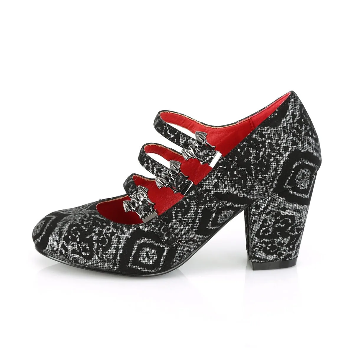 Demonia VIVIKA-38 | Black & Silver Faux Nubuck Leather Mary Janes