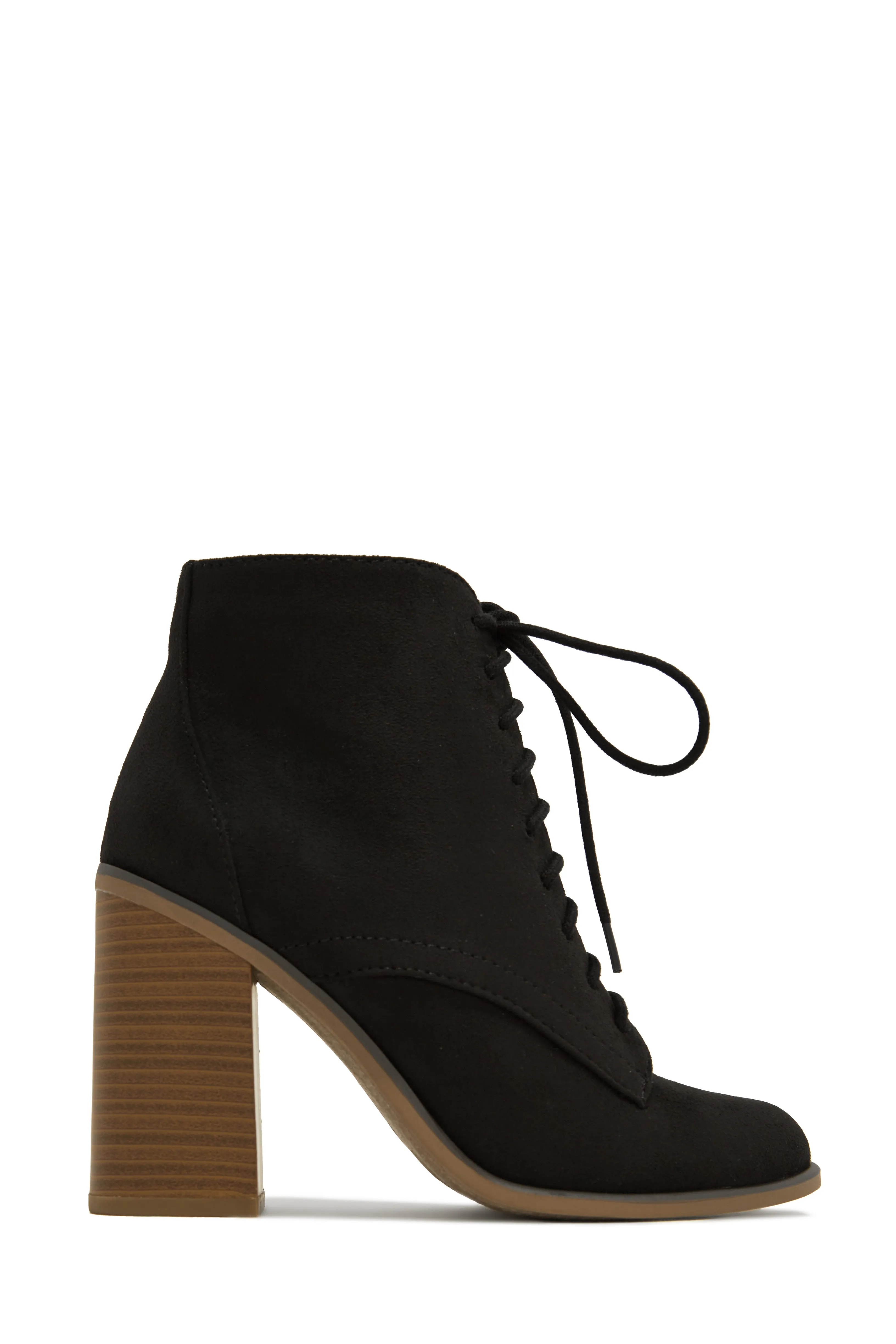 Fall Moment Lace Up Block Heel Ankle Boots - Black