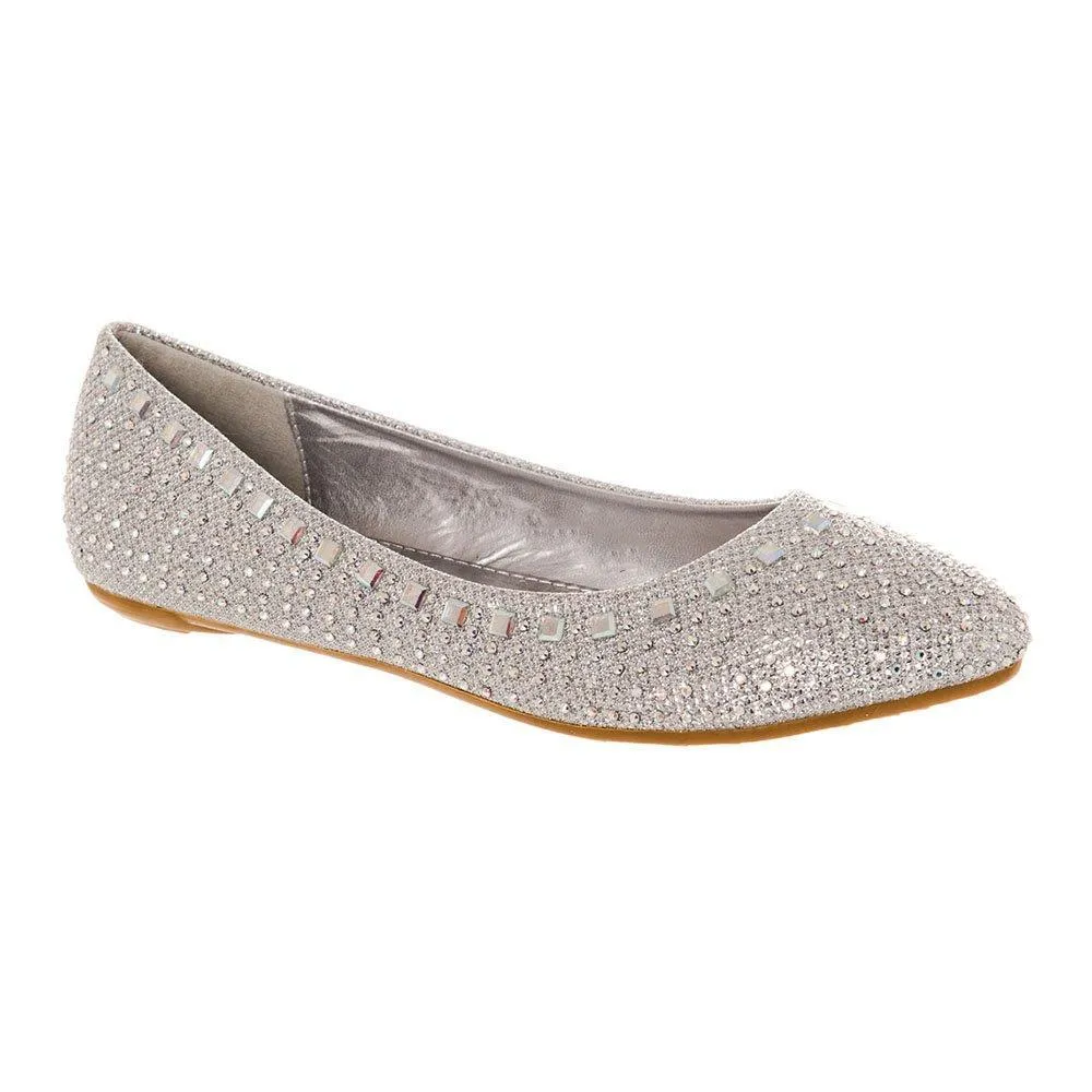 Flat Diamante and jeweled Soft Curved Ballerina Shoe