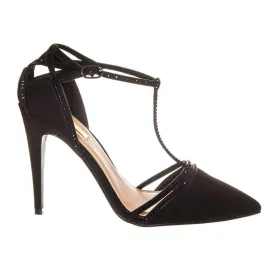 High Stiletto Heel Satin Court Shoe Gem Stone T-Bar And Ankle Strap