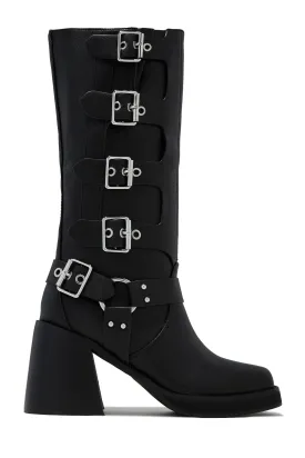 Imani Moto Block Heel Boots - Black