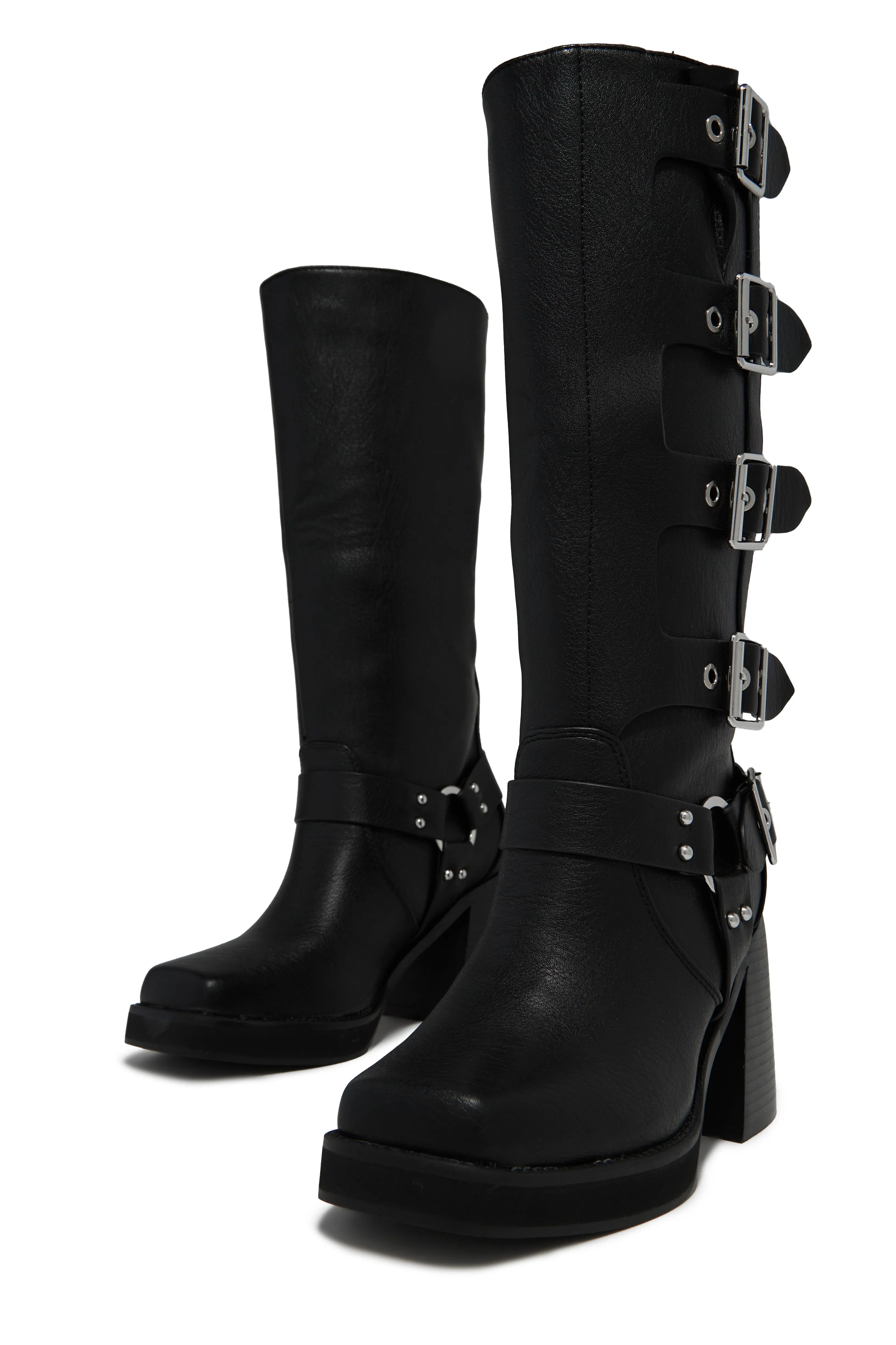 Imani Moto Block Heel Boots - Black