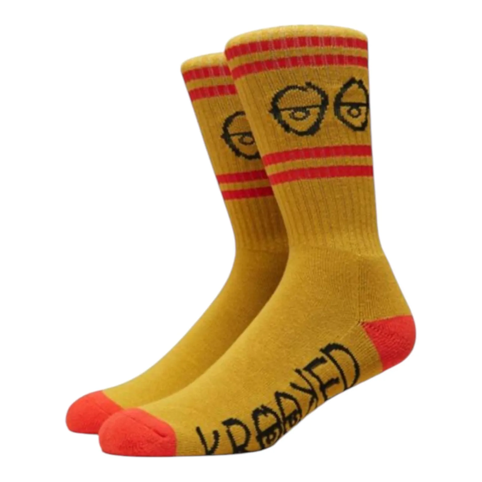 Krooked Big Eyes Crew Socks Gold/Red/Black