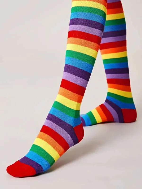 Light Rainbow Over the Knee Socks