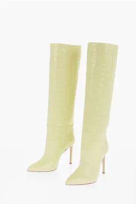 Paris Texas Crocodile Effect Leather Boots with Stiletto Heel