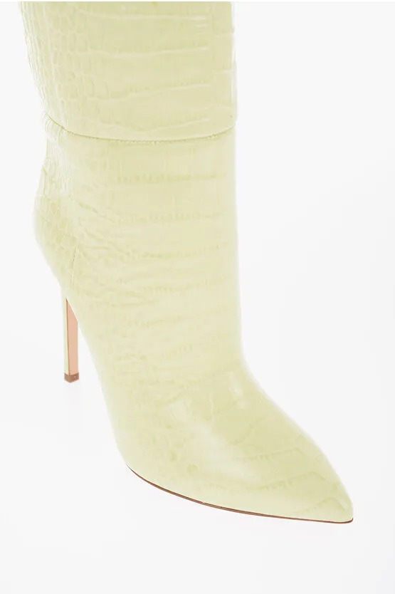 Paris Texas Crocodile Effect Leather Boots with Stiletto Heel