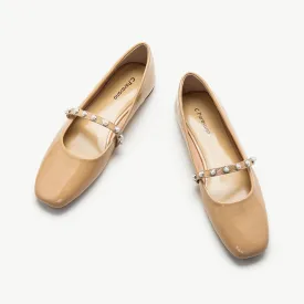 Patent Pearl-Strap Mary Jane (Clara) Beige