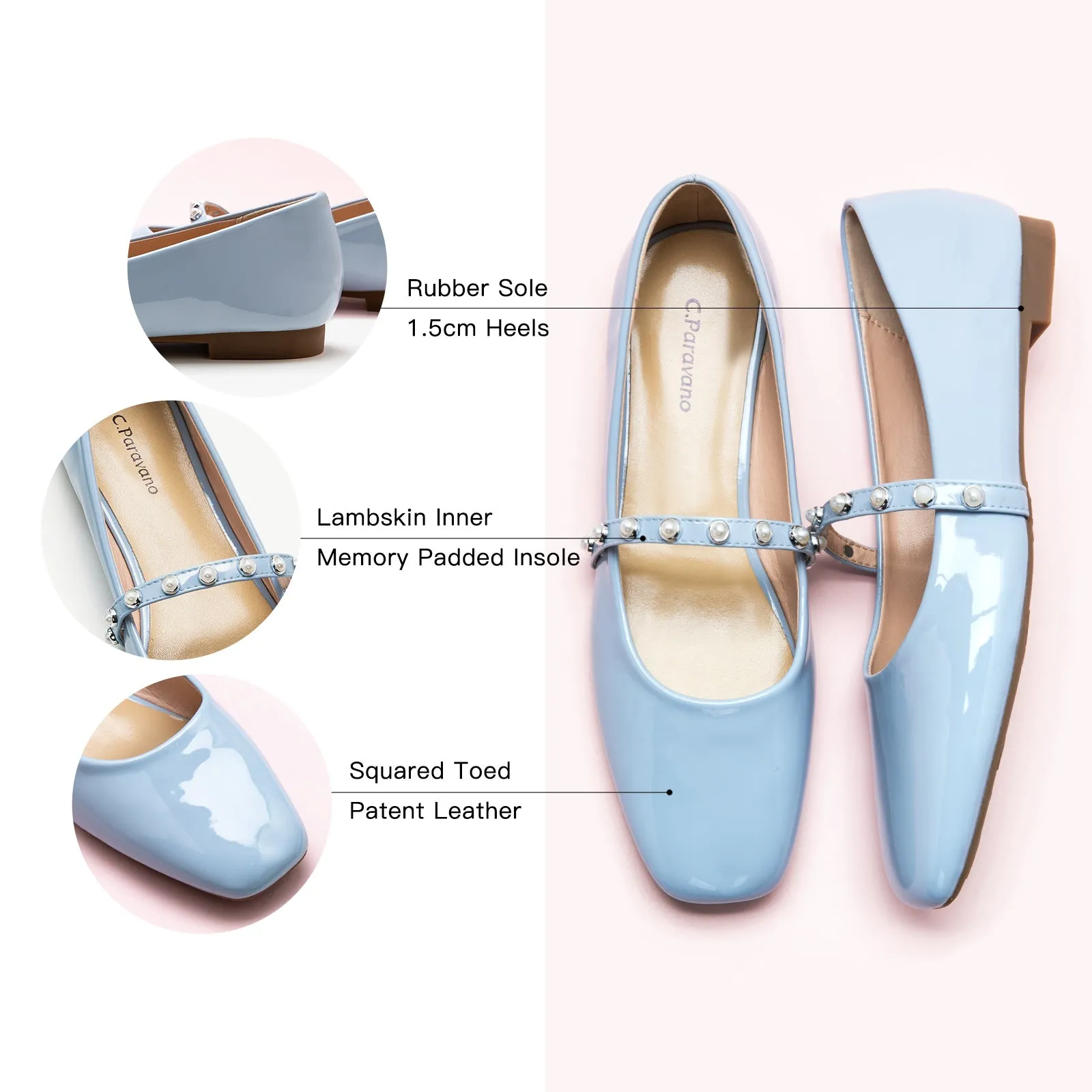 Patent Pearl-Strap Mary Jane (Clara) Blue