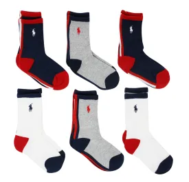 Polo Kids Socks for Boys 3-Pack Crew Racing Stripe with Polo Player