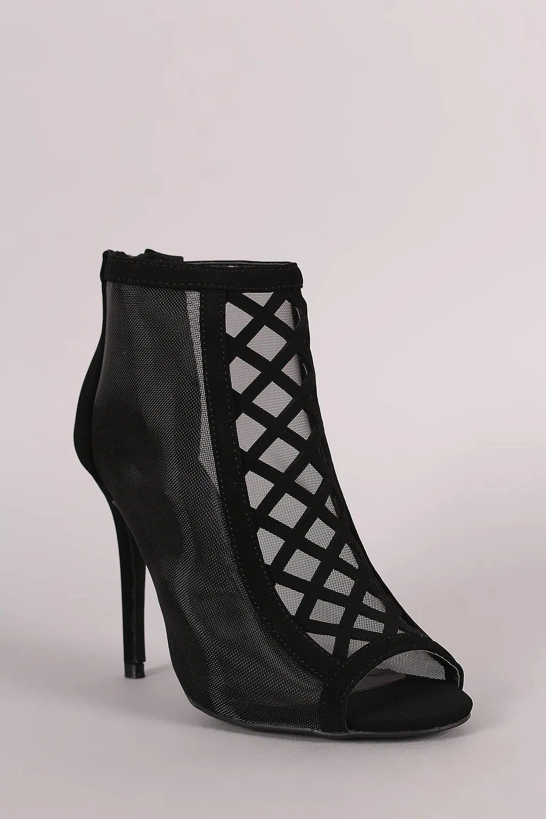 Qupid Geo Cutout Mesh Peep Toe Ankle Boots