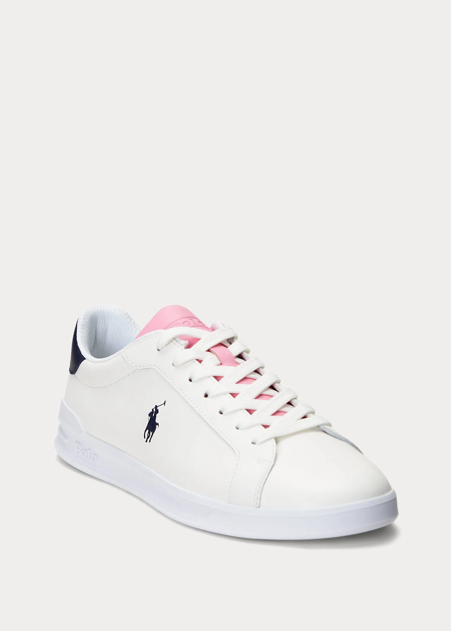 Ralph Lauren Heritage Court II Leather Trainer | White/Navy/Pink