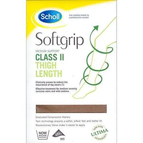 Scholl Softgrip Class 2 Thigh Length Stockings Natural Large Open Toe