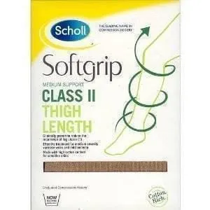 Scholl Softgrip Class 2 Thigh Length Stockings Natural Large Open Toe