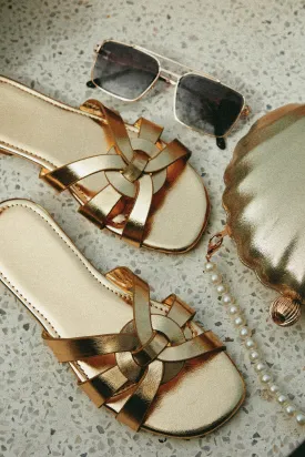 Weekend Vibes Slip On Sandals - Gold