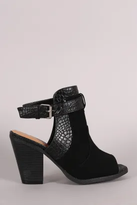 Wild Diva Lounge Croco Ankle Strap Chunky Heeled Mule Booties