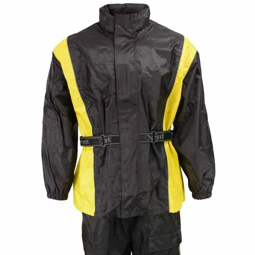 Xelement RN4782 Men's Black and Yellow 2-Piece Motorcycle Rain Suit with Boot Strap